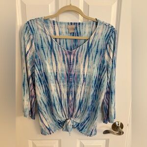 Chico's Blue and Pink Tie-Dye Blouse